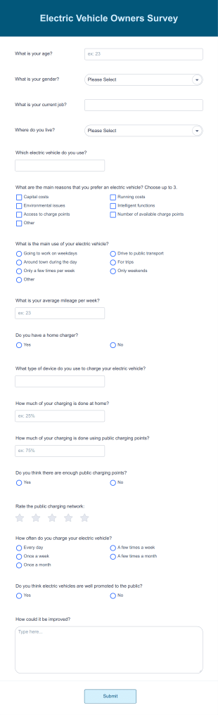 Electric Vehicle Owners Survey Form Template