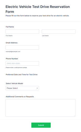 Electric Vehicle Test Drive Reservation Form Template