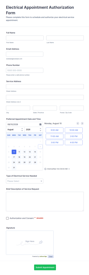 Electrical Appointment Authorization Form Template
