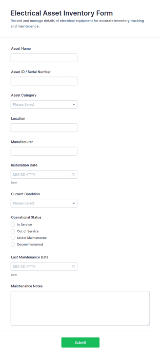 Electrical Asset Inventory Form Template