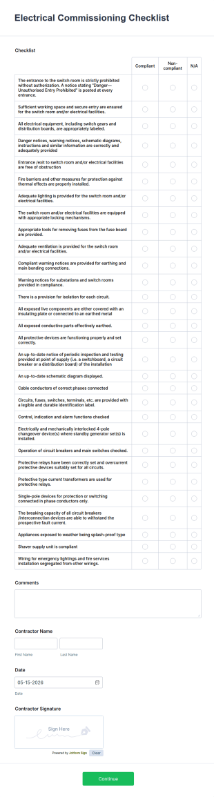 Electrical Commissioning Checklist Form Template