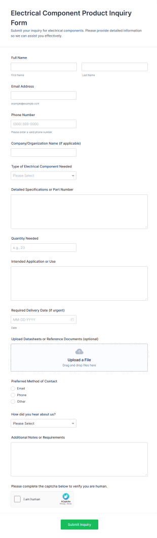 Electrical Component Product Inquiry Form Template
