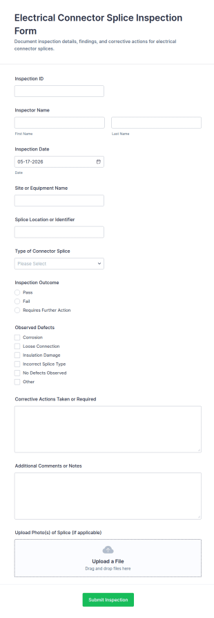 Electrical Connector Splice Inspection Form Template