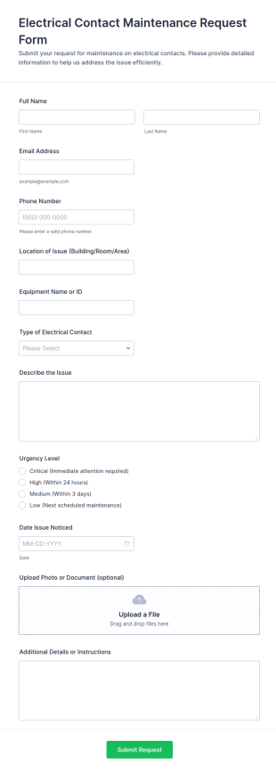 Electrical Contact Maintenance Request Form Template