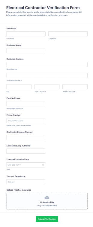 Electrical Contractor Verification Form Template