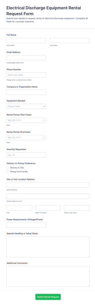 Electrical Discharge Equipment Rental Request Form Template
