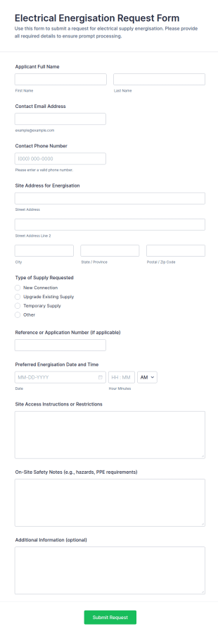 Electrical Energisation Request Form Template