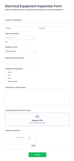 Electrical Equipment Inspection Form Template