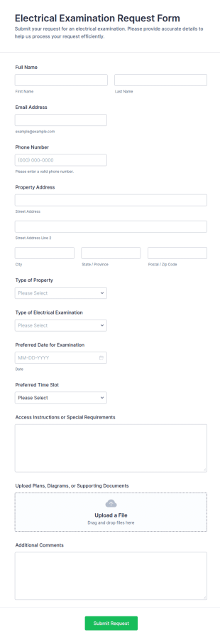 Electrical Examination Request Form Template