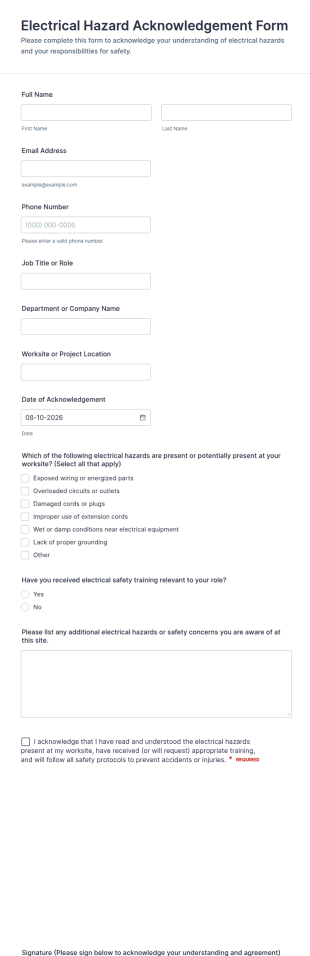 Electrical Hazard Acknowledgement Form Template