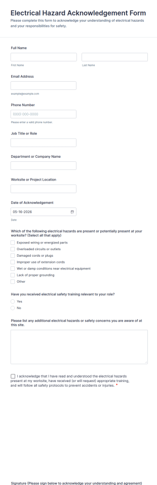 Electrical Hazard Acknowledgement Form Template