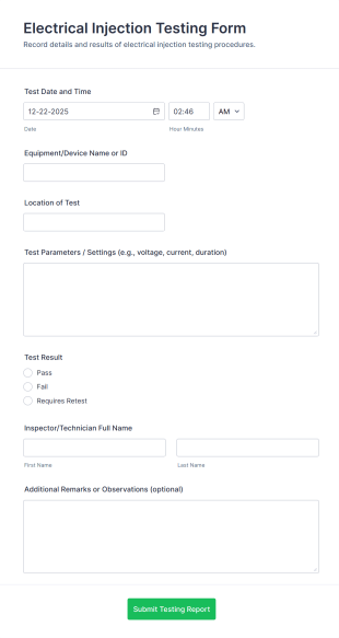 Electrical Injection Testing Form Template