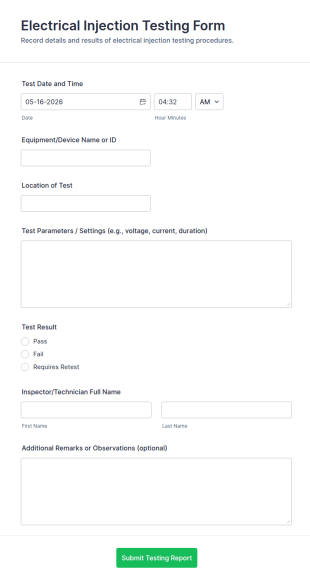 Electrical Injection Testing Form Template