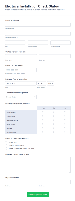Electrical Installation Check Status Form Template