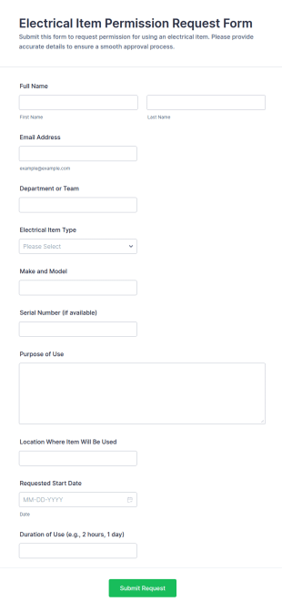 Electrical Item Permission Request Form Template