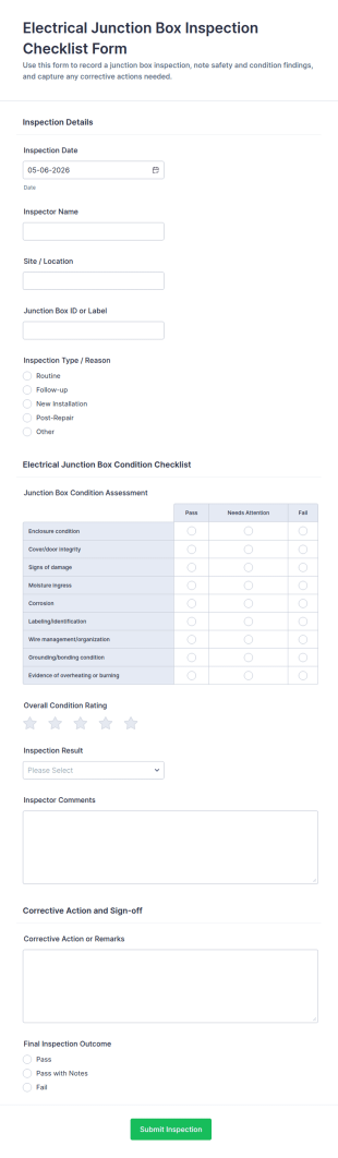 Electrical Junction Box Inspection Checklist Form Template
