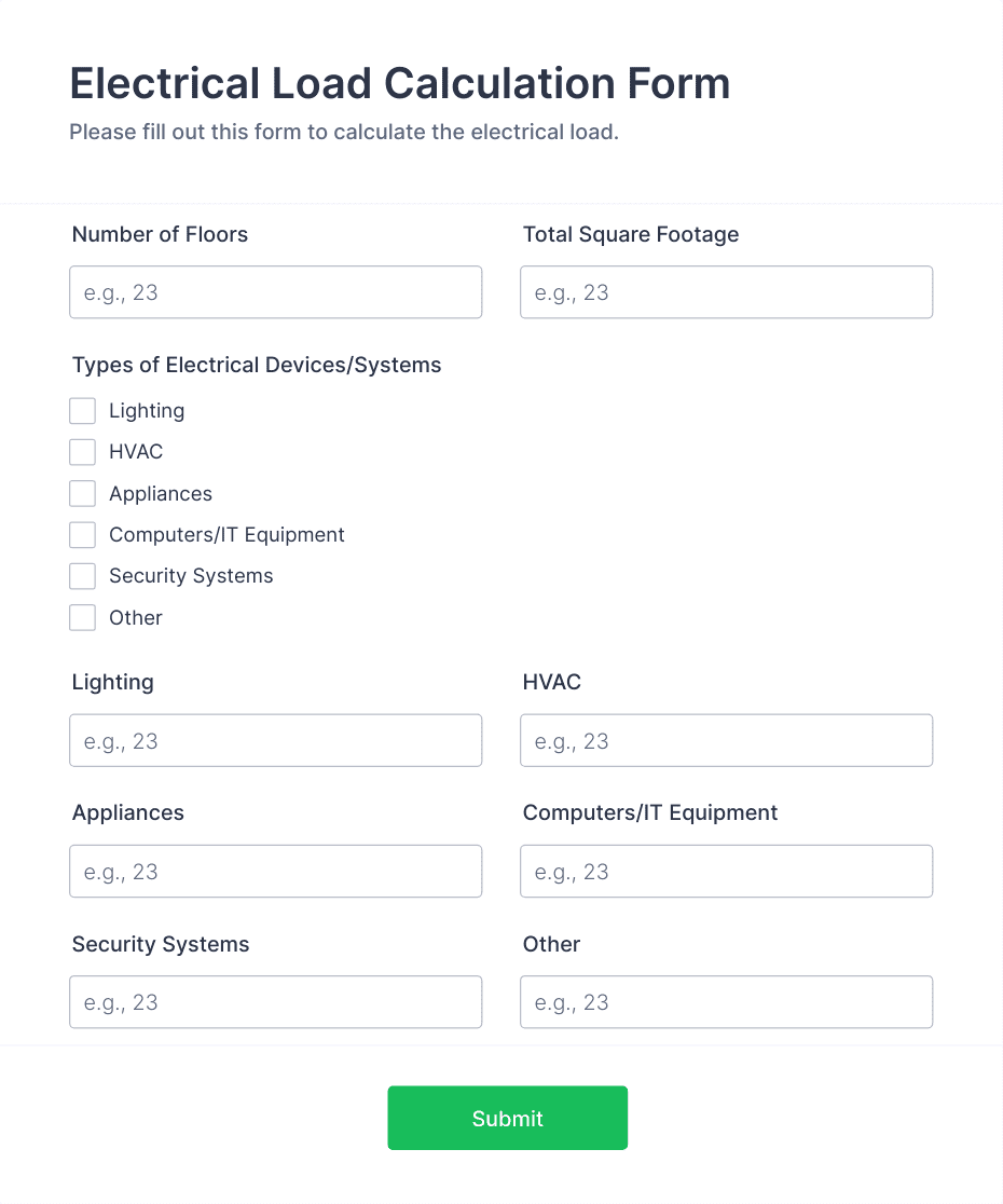 Electrical Load Calculation Form Template | Jotform