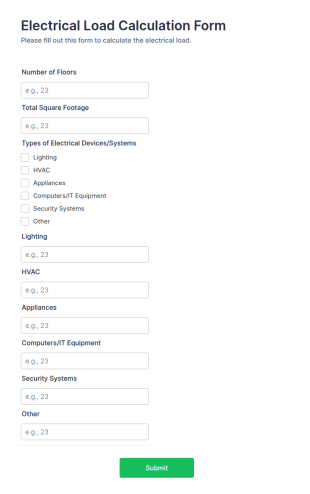 Electrical Load Calculation Form Template