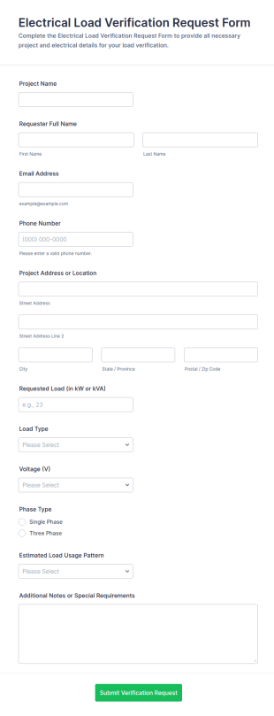 Electrical Load Verification Request Form Template