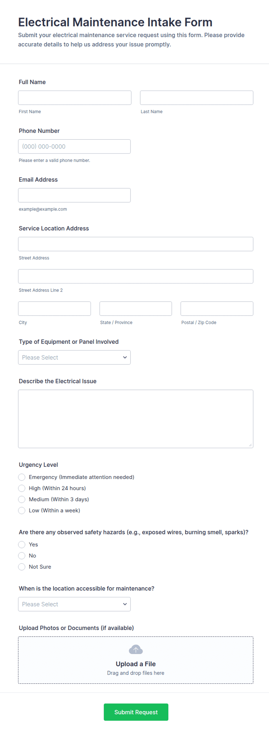 Electrical Maintenance Intake Form Template | Jotform
