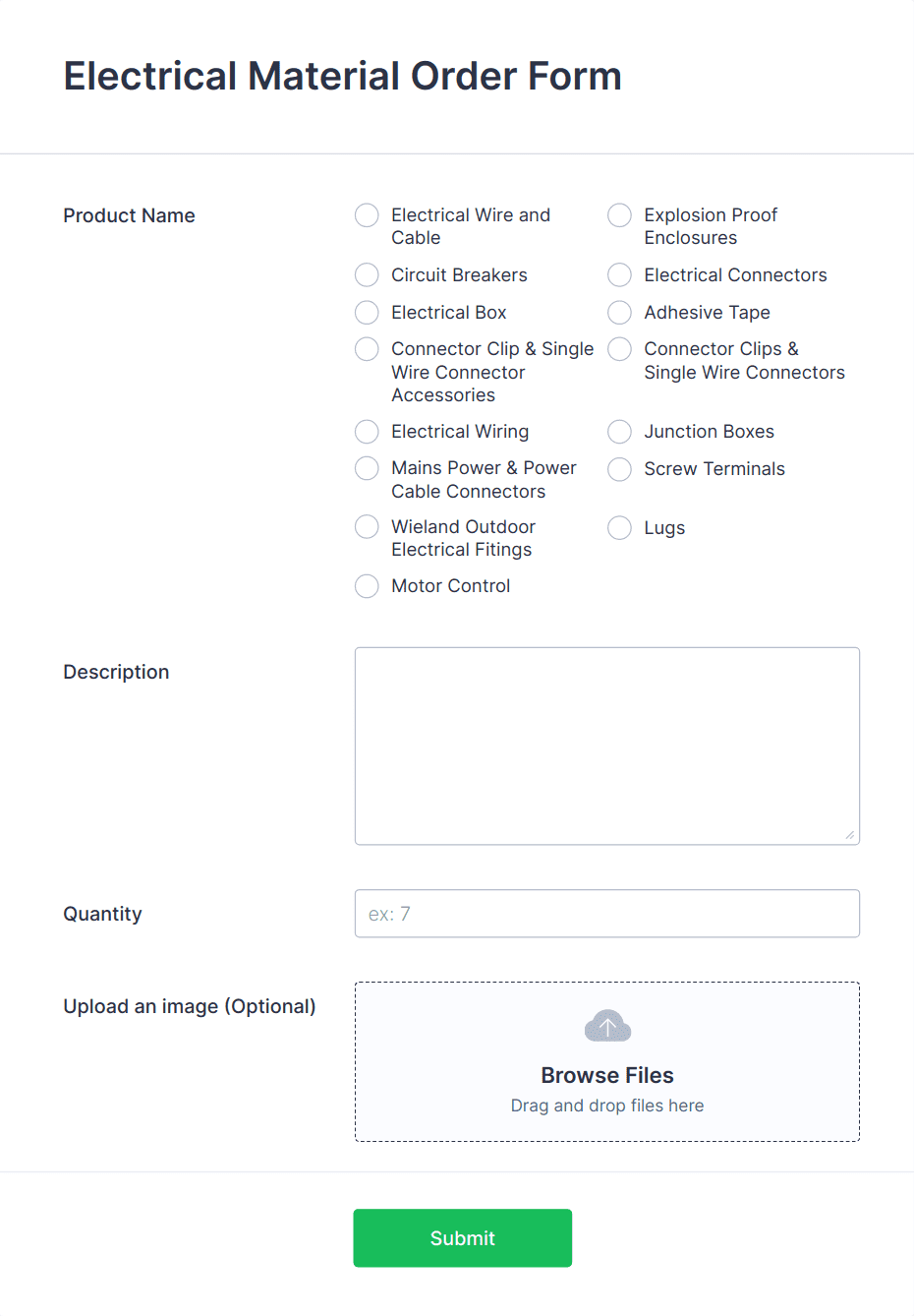Electrical Material Order Form Template | Jotform