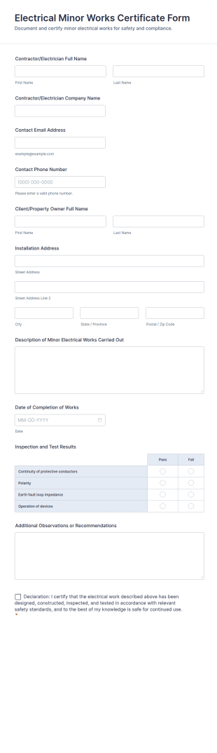 Electrical Minor Works Certificate Form Template
