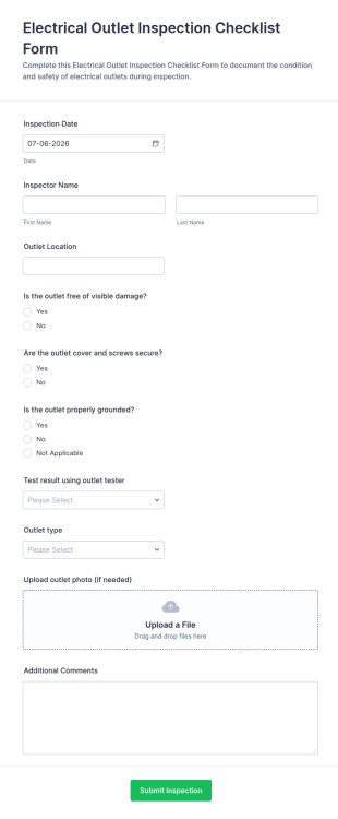 Electrical Outlet Inspection Checklist Form Template