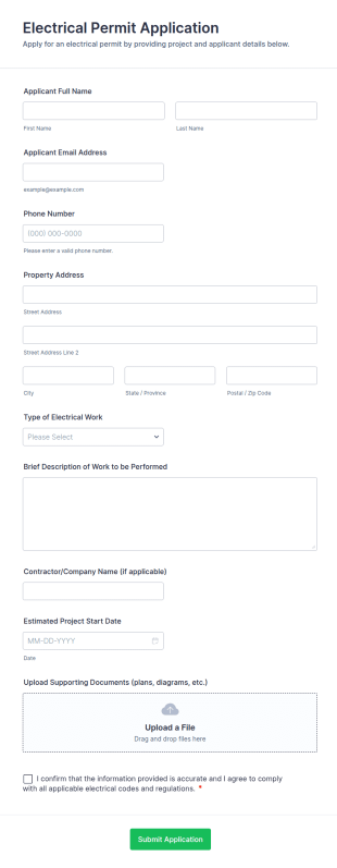 Electrical Permit Application Form Template