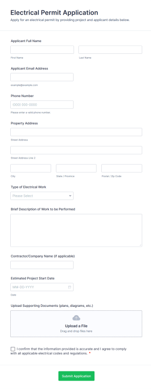 Electrical Permit Application Form Template
