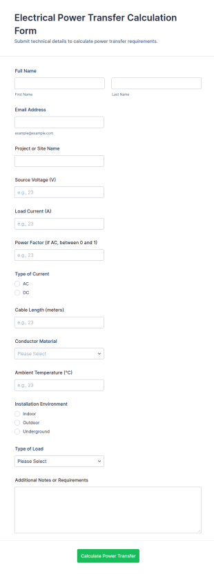 Electrical Power Transfer Calculation Form Template