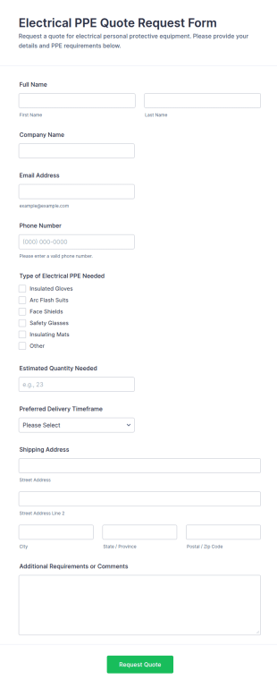 Electrical PPE Quote Request Form Template