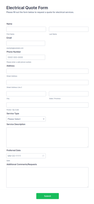 Electrical Quote Form Template