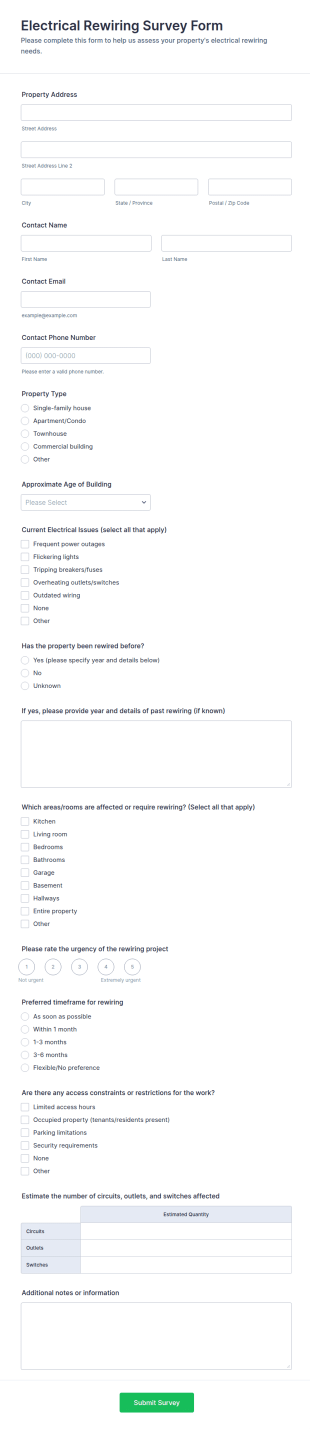 Electrical Rewiring Survey Form Template