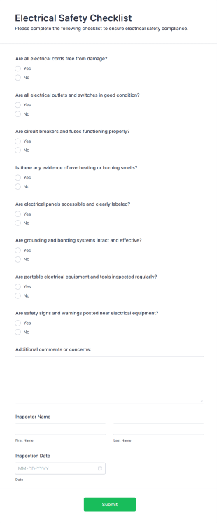Electrical Safety Checklist Form Template