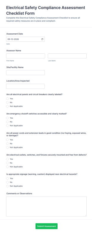 Electrical Safety Compliance Assessment Form Template
