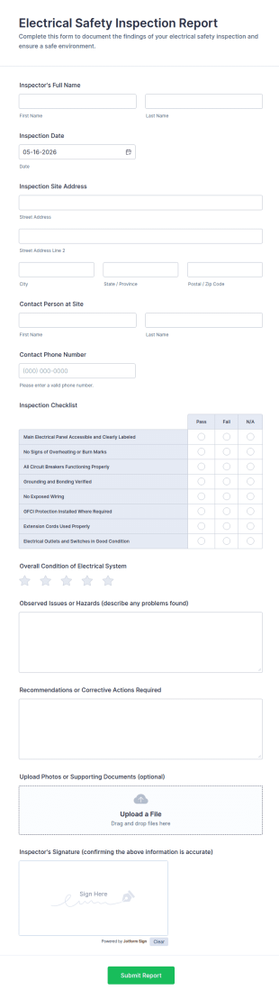 Electrical Safety Inspection Report Form Template