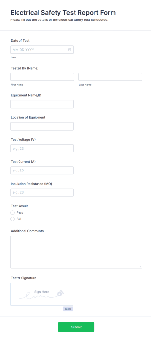 Electrical Safety Test Report Form Form Template