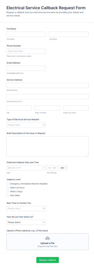 Electrical Service Callback Request Form Template