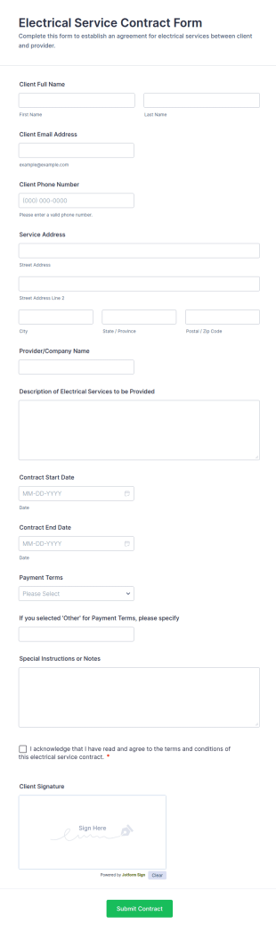 Electrical Service Contract Form Template