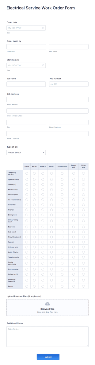 Electrical Service Work Order Form Template