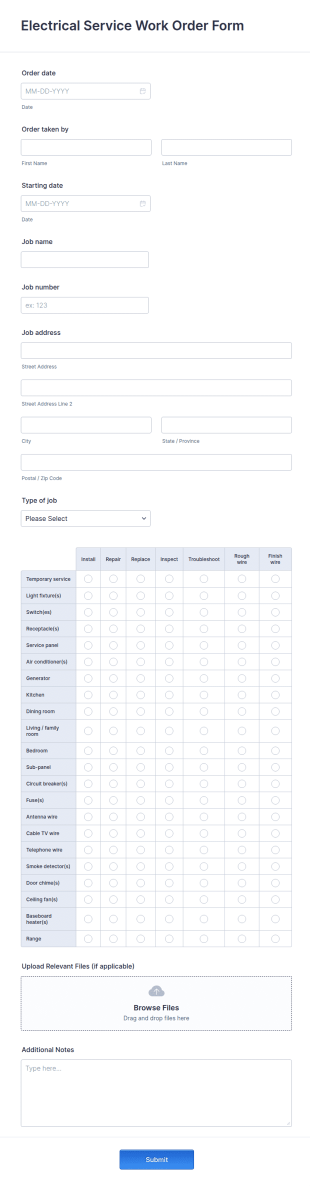 Electrical Service Work Order Form Template