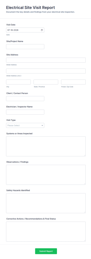 Electrical Site Visit Report Form Template