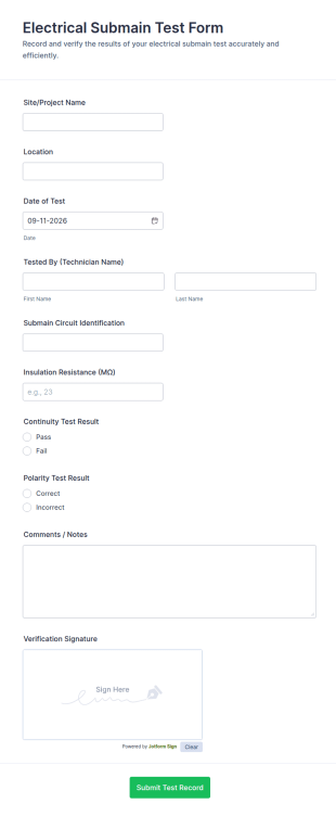 Electrical Submain Test Form Template