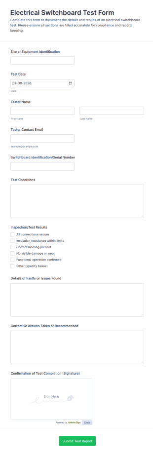 Electrical Switchboard Test Form Template