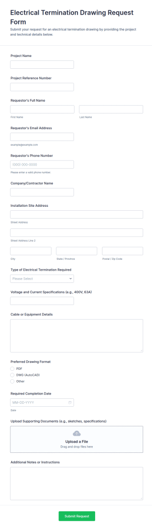 Electrical Termination Drawing Request Form Template