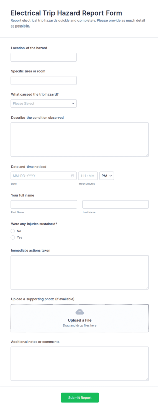 Electrical Trip Hazard Report Form Template
