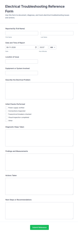 Electrical Troubleshooting Reference Form Template