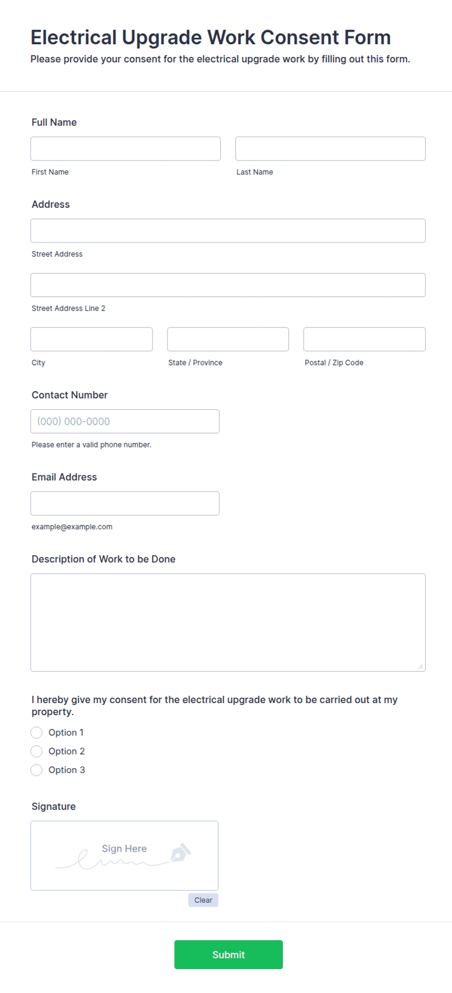 Electrical Upgrade Work Consent Form Template | Jotform