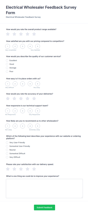 Electrical Wholesaler Feedback Survey Form Template