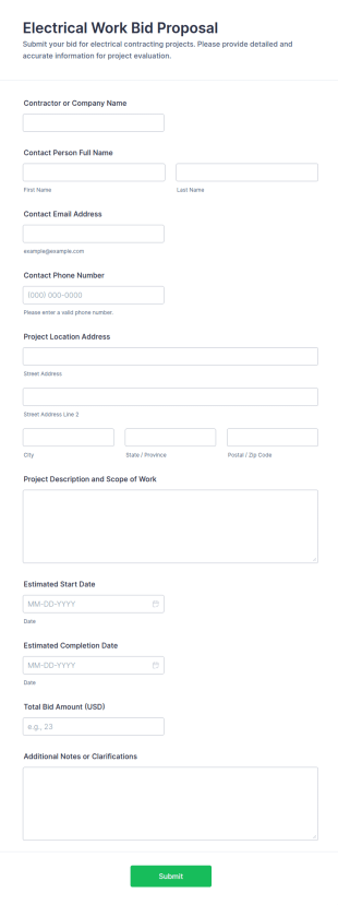 Electrical Work Bid Proposal Form Template